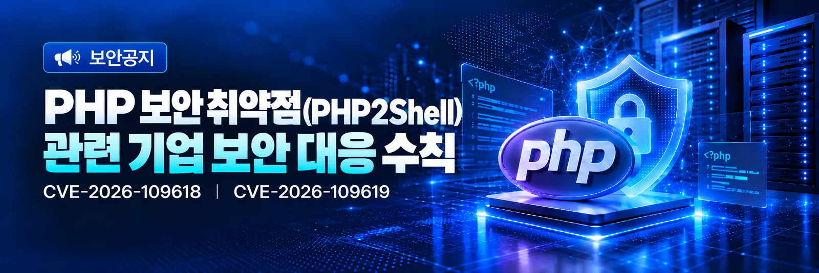 KISA 보호나라 보안공지 이미지: PHP 보안 취약점(PHP2Shell) 관련 기업 보안 대응 수칙, CVE-2026-109618, CVE-2026-109619